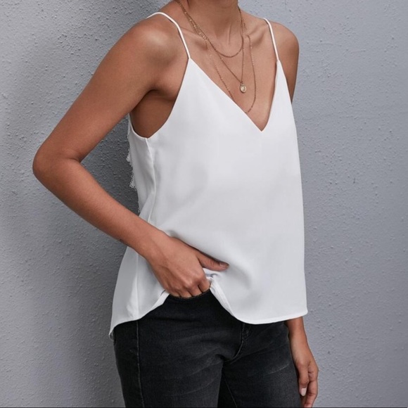 Boho lace V neck  open back cami top - Picture 3 of 7